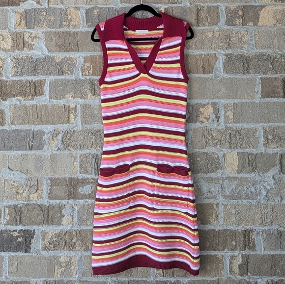 Design History Striped Midi Crochet Dress Size Medium Red Orange Yellow Pink - Picture 1 of 6